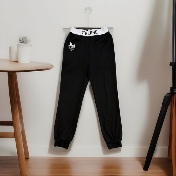 Celine Paris Athletic Pants Jogger Women Small Black Embroider Vtg Logo Pockets - Picture 1 of 8